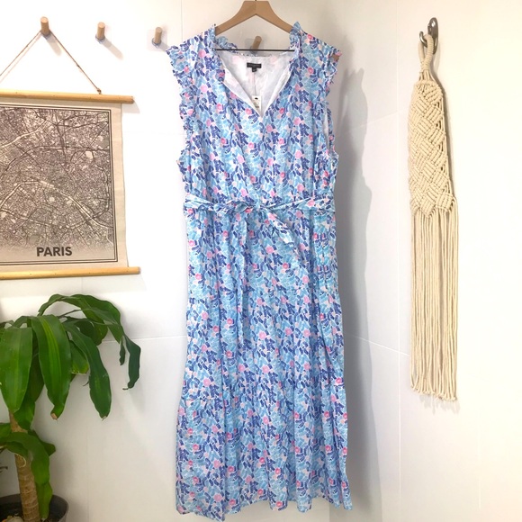 Talbots Sleeveless Floral Ruffle Tiered Midi Dress - Picture 1 of 10